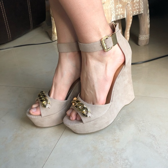 Guess Shoes - Hevelyn Beige Suede Platform Wedges